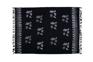 Sarong schwarz / weiß mit Seestern, Muscheln und Seepferd