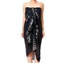 Sarong schwarz / weiß mit Seestern, Muscheln und Seepferd