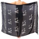 Sarong schwarz / weiß mit Seestern, Muscheln und Seepferd