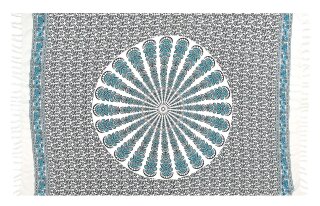 Sarong Pareo Mandala mit Fransen - Schwarz Weiß Türkis Pfau