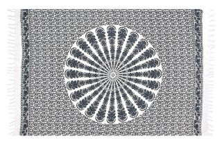 Sarong Pareo Mandala mit Fransen - Schwarz-weißes Pfauenmuster