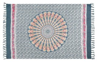 Sarong Pareo Mandala mit Fransen - Grau Bunt Elefant Pfau