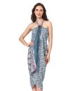 Sarong Pareo Mandala mit Fransen - Grau Bunt Elefant Pfau