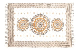 Sarong Pareo Mandala mit Fransen - Beige Weiß Boho Vintage