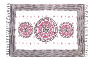 Sarong Pareo Mandala mit Fransen - Boho Style Weiß Bunt Pink