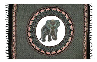 Sarong Pareo Mandala mit Fransen - Elefant Indien Boho