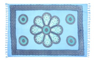 Sarong Pareo Mandala mit Fransen - Hellblau Boho Flower Blume