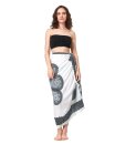 Sarong Pareo Mandala mit Fransen - Weiß Schwarz Boho Flower Blume