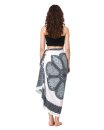 Sarong Pareo Mandala mit Fransen - Weiß Schwarz Boho Flower Blume