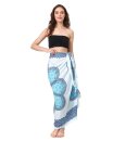 Sarong Pareo Mandala mit Fransen - Weiß Türkis Blau